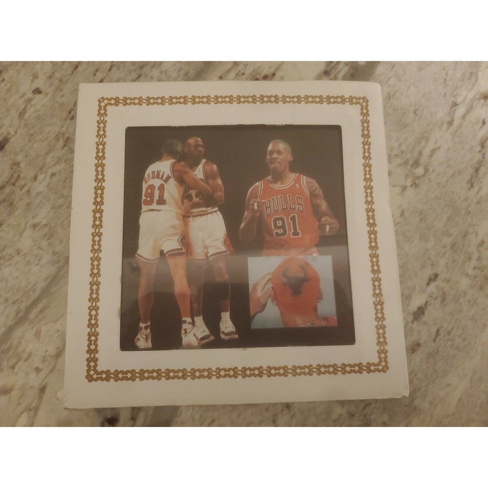VTG 1990s Carnival Mirror Michael Jordan Dennis Rodman 8x8 Framed Chicago Bulls